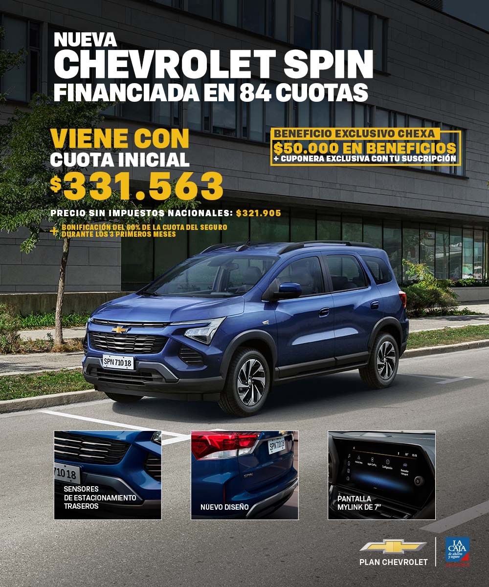 Nueva Chevrolet Spin financiada en 84 cuotas