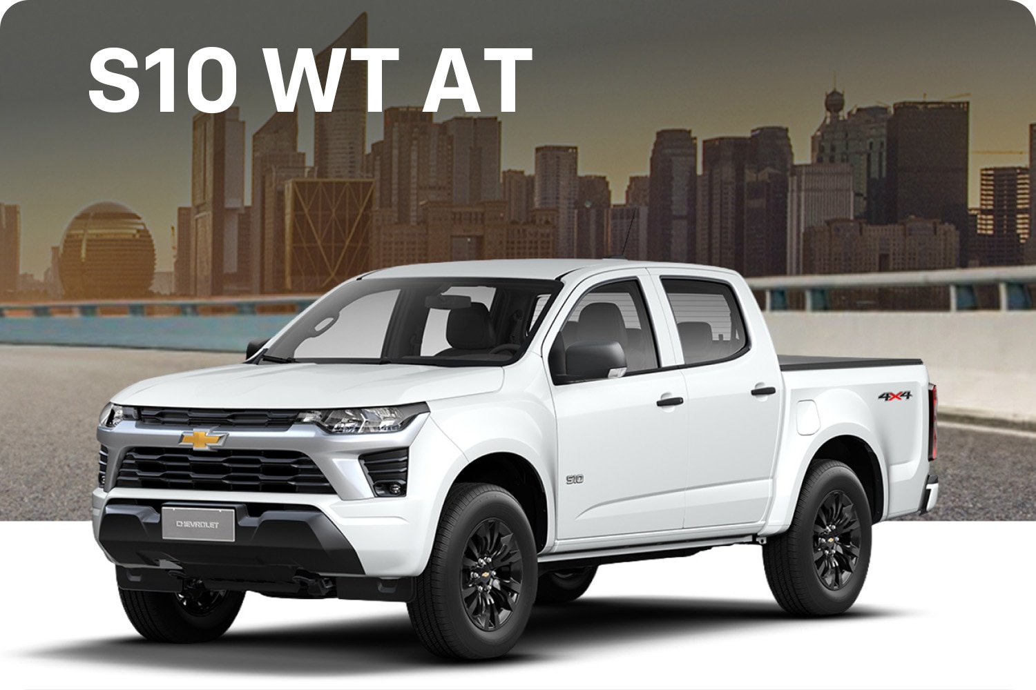 Chevrolet S10 WT AT color blanco detalles exclusivos, destacando su estilo robusto y actitud aventurera.